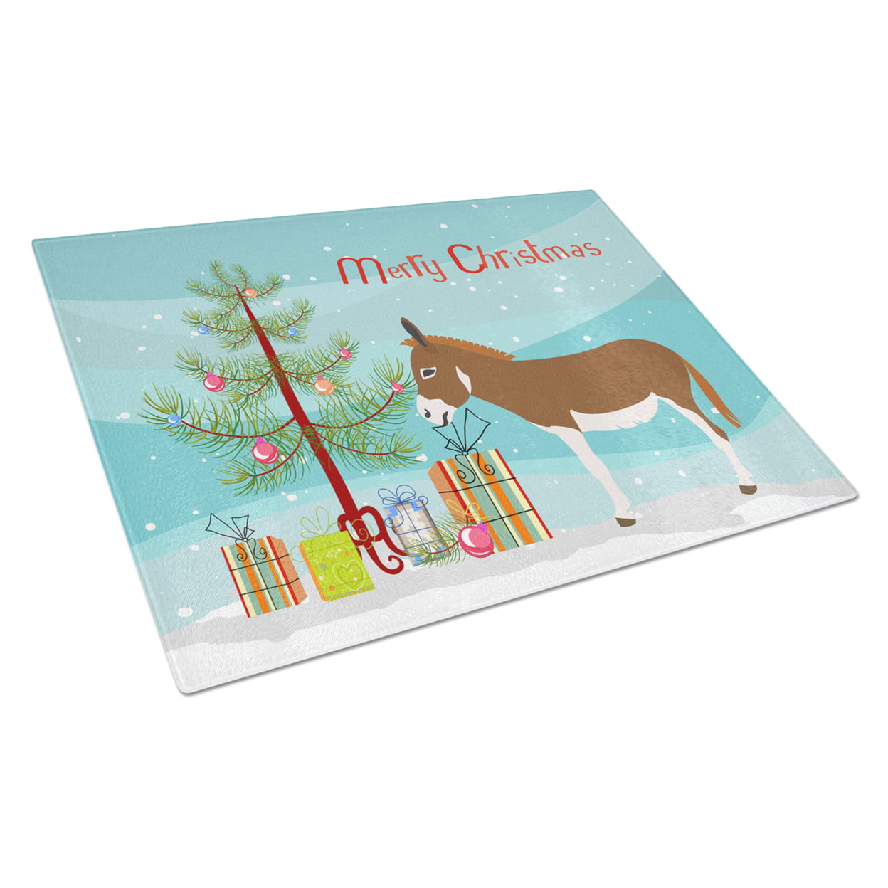 Miniature Mediterranian Donkey Christmas Glass Cutting Board - Large