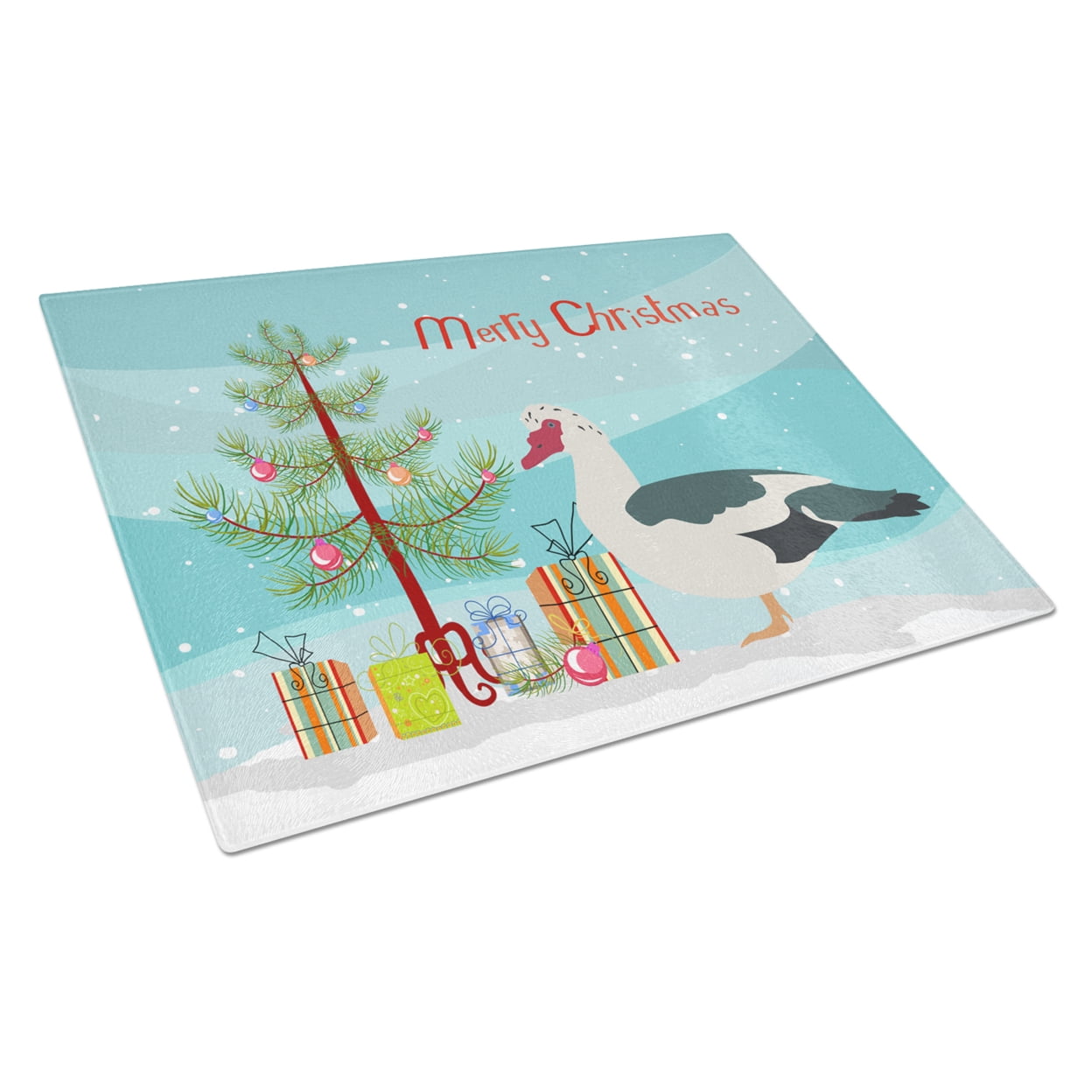 Muscovy Duck Christmas Glass Cutting Board - Large