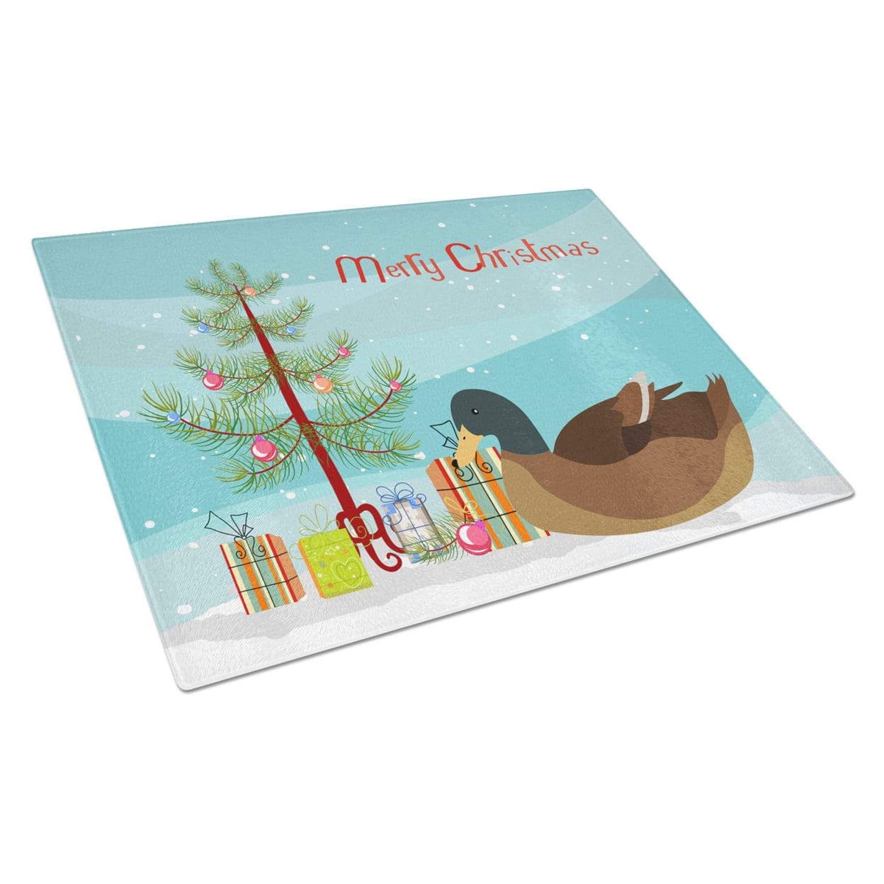 Khaki Campbell Duck Christmas Glass Cutting Board - Large