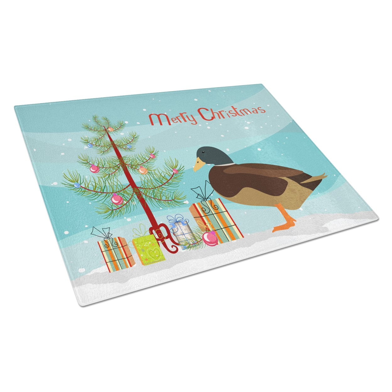 Silver Bantam Duck Christmas Glass Cutting Board - Large