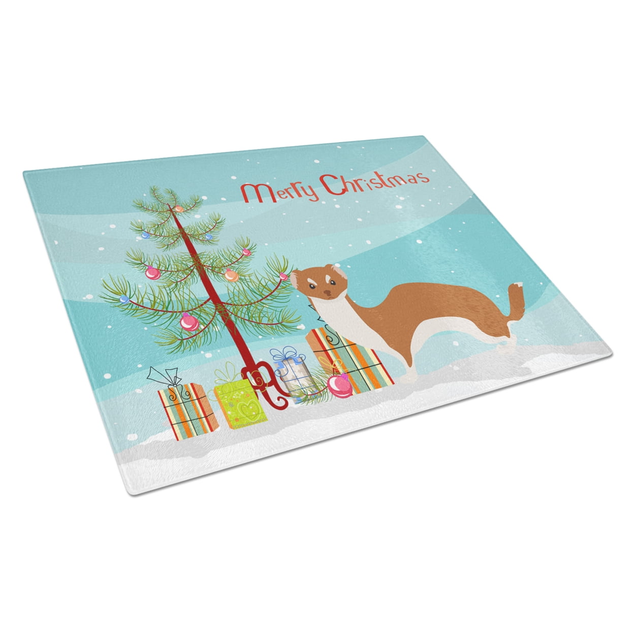 BB9237LCB Weasel Christmas Glass Cutting Board - Large