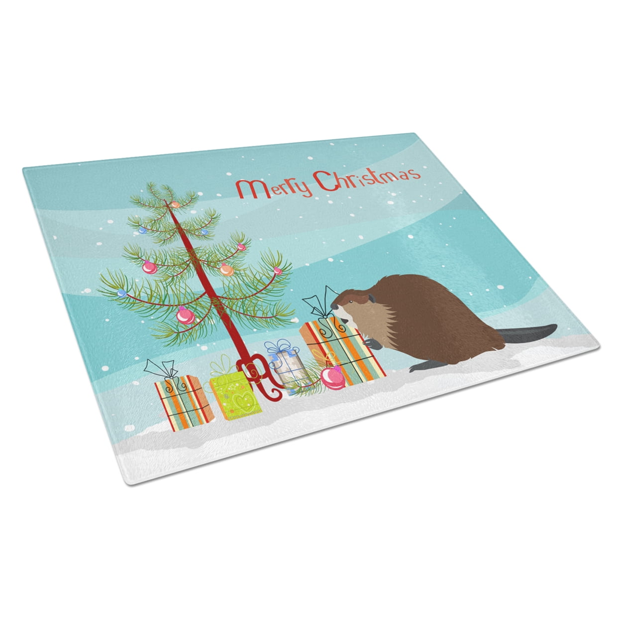 Eurasian Beaver Christmas Glass Cutting Board - Large