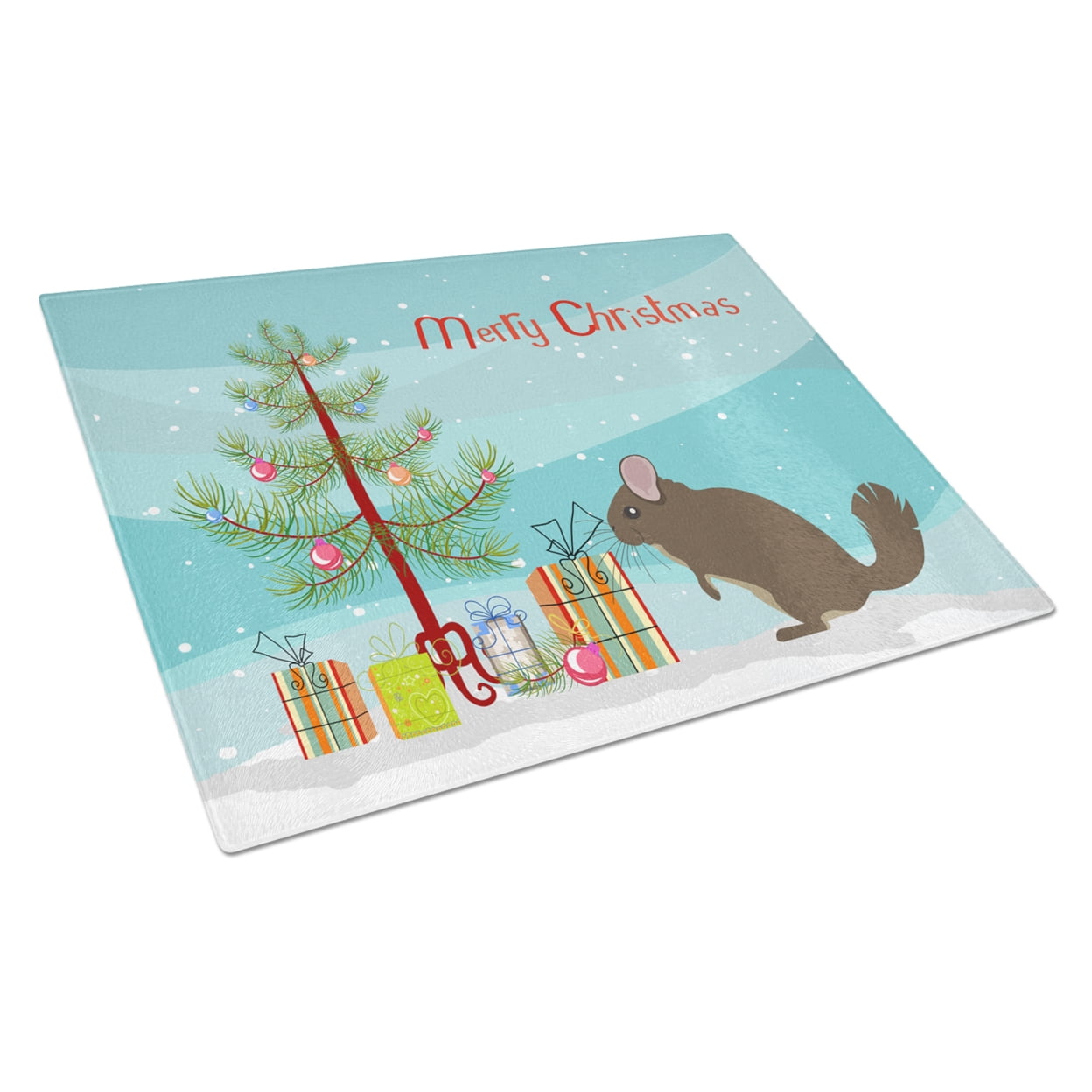 Chinchilla Christmas Glass Cutting Board - Large
