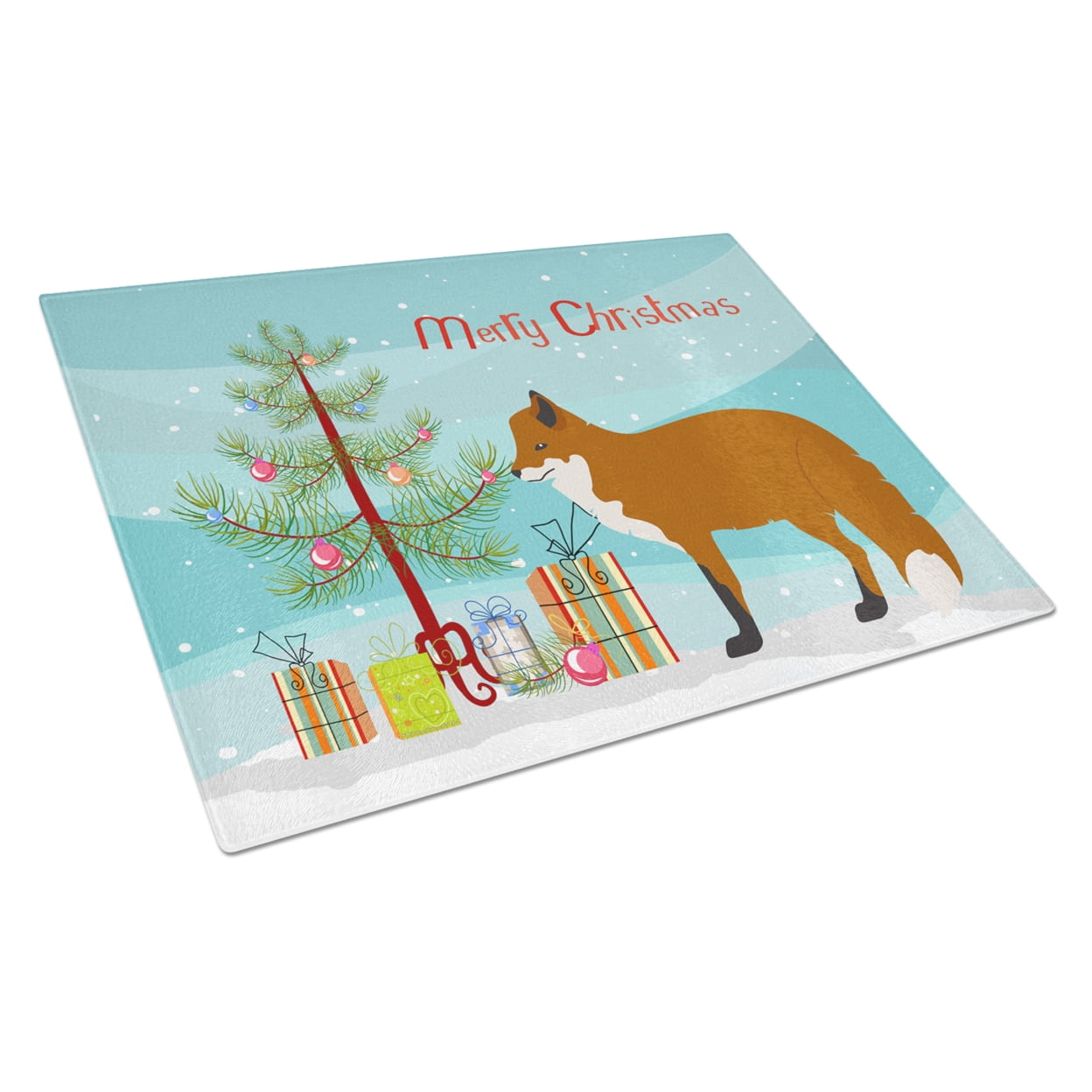 Red Fox Christmas Glass Cutting Board - Large