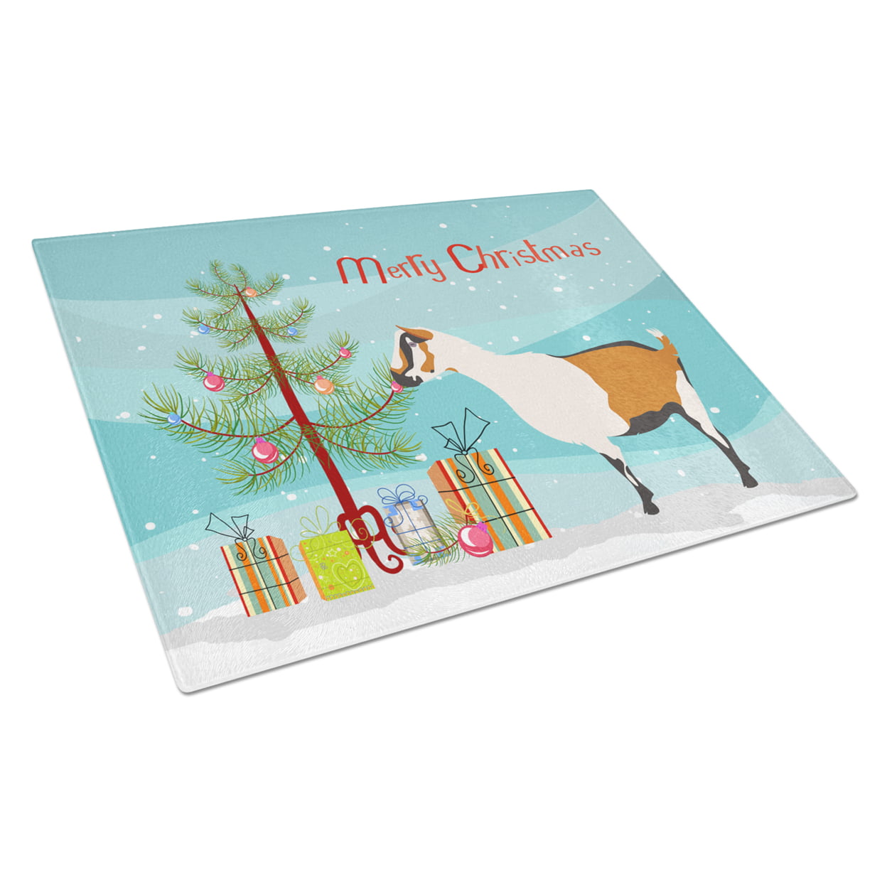 BB9247LCB Alpine Goat Christmas Glass Cutting Board - Large