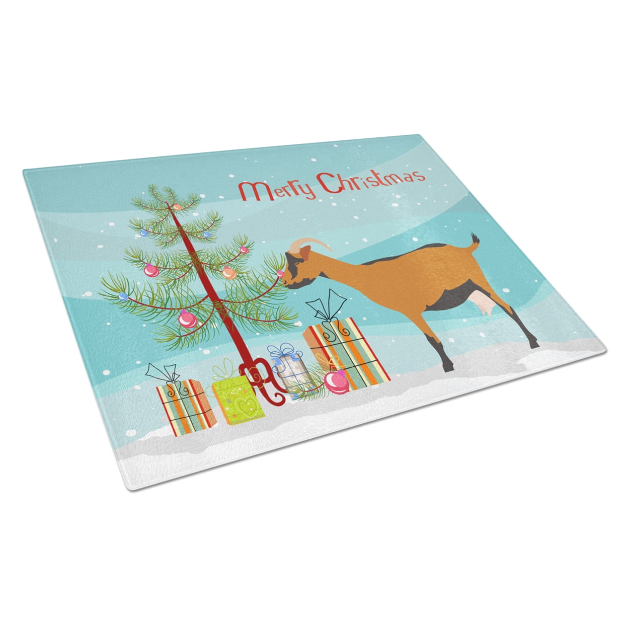 Oberhasli Goat Christmas Glass Cutting Board - Large