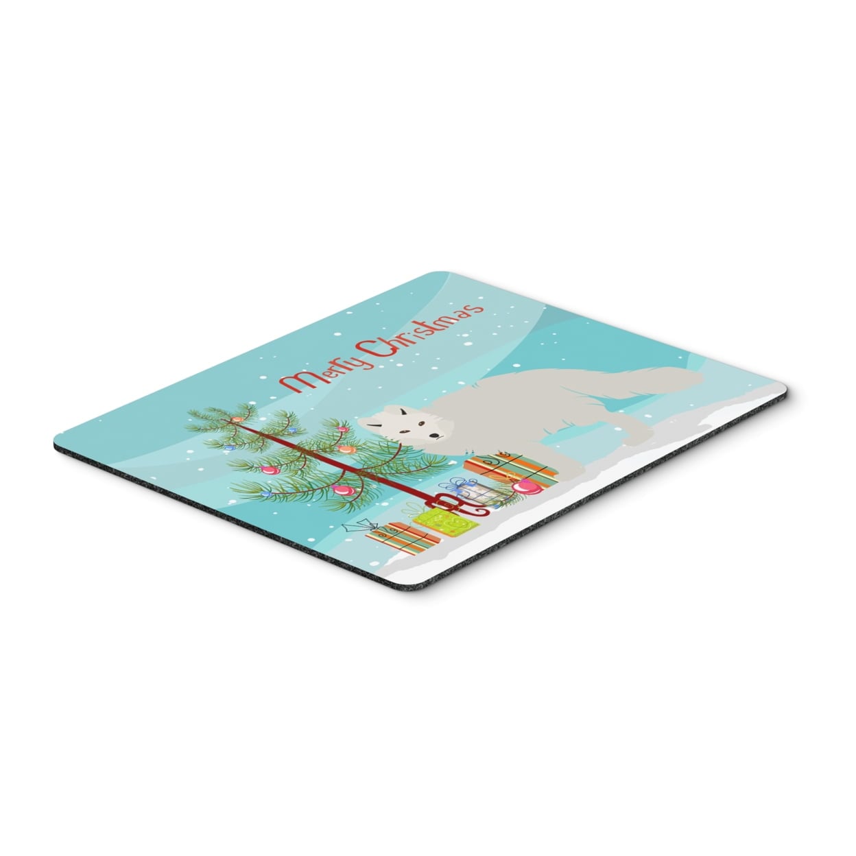 White Arctic Fox Christmas Mouse Pad - Hot Pad or Trivet