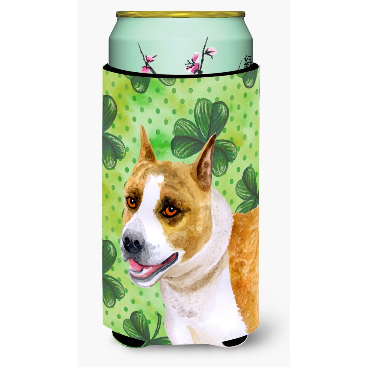 American Staffordshire St Patricks Tall Boy Beverage Insulator Hugger