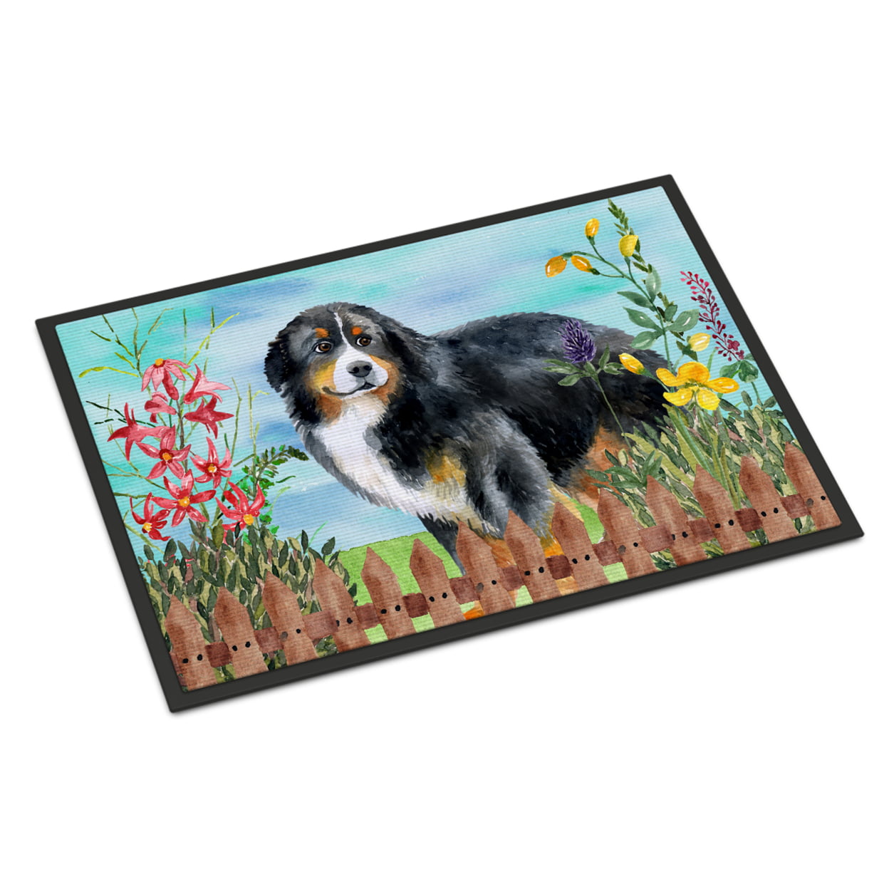 Bernese Mountain Dog Spring Indoor or Outdoor Mat - 24 x 36 in.