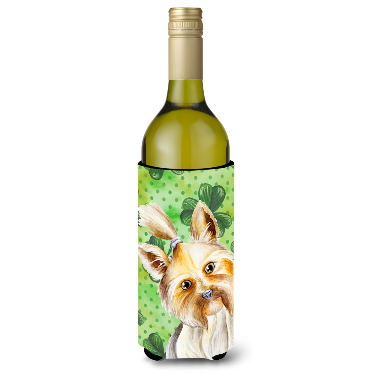 Picture of Carolines Treasures CK1396LITERK Yorkie Yorkshier Terrier Shamrocks Wine Bottle Beverge Insulator Hugger