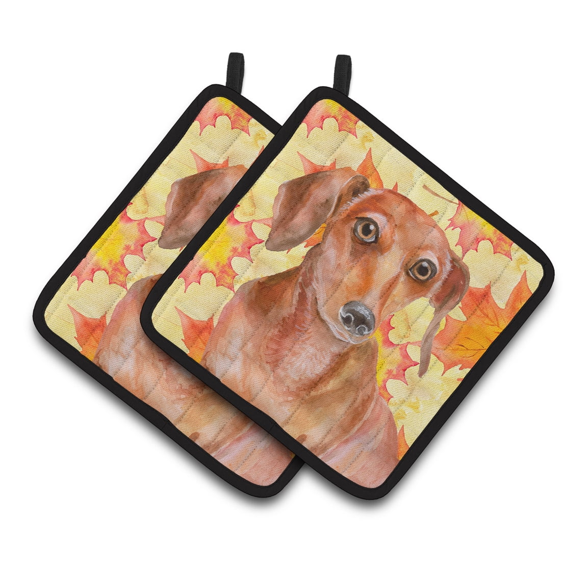 BB9968PTHD Red Dachshund Fall Pair of Pot Holders