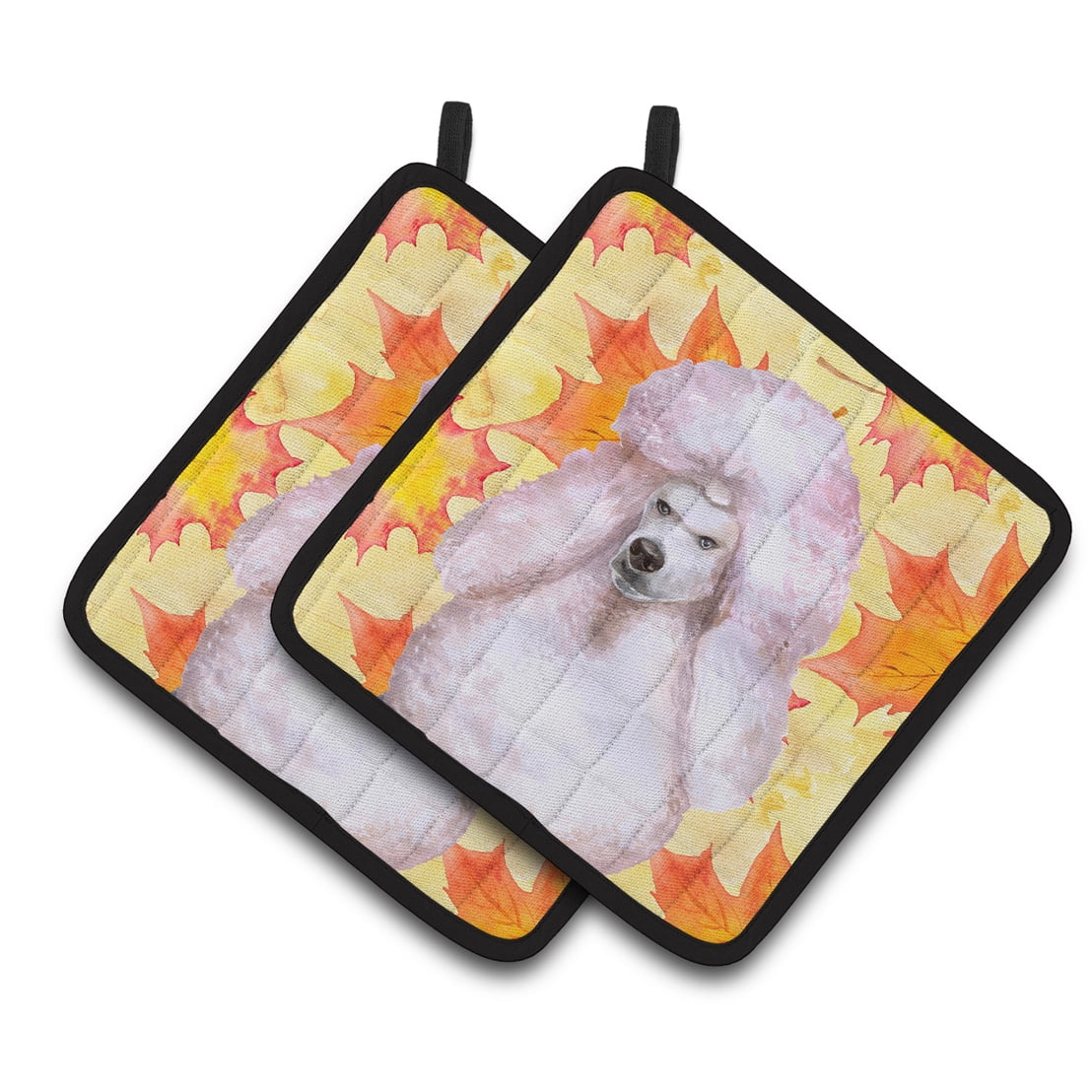 White Standard Poodle Fall Pair of Pot Holders