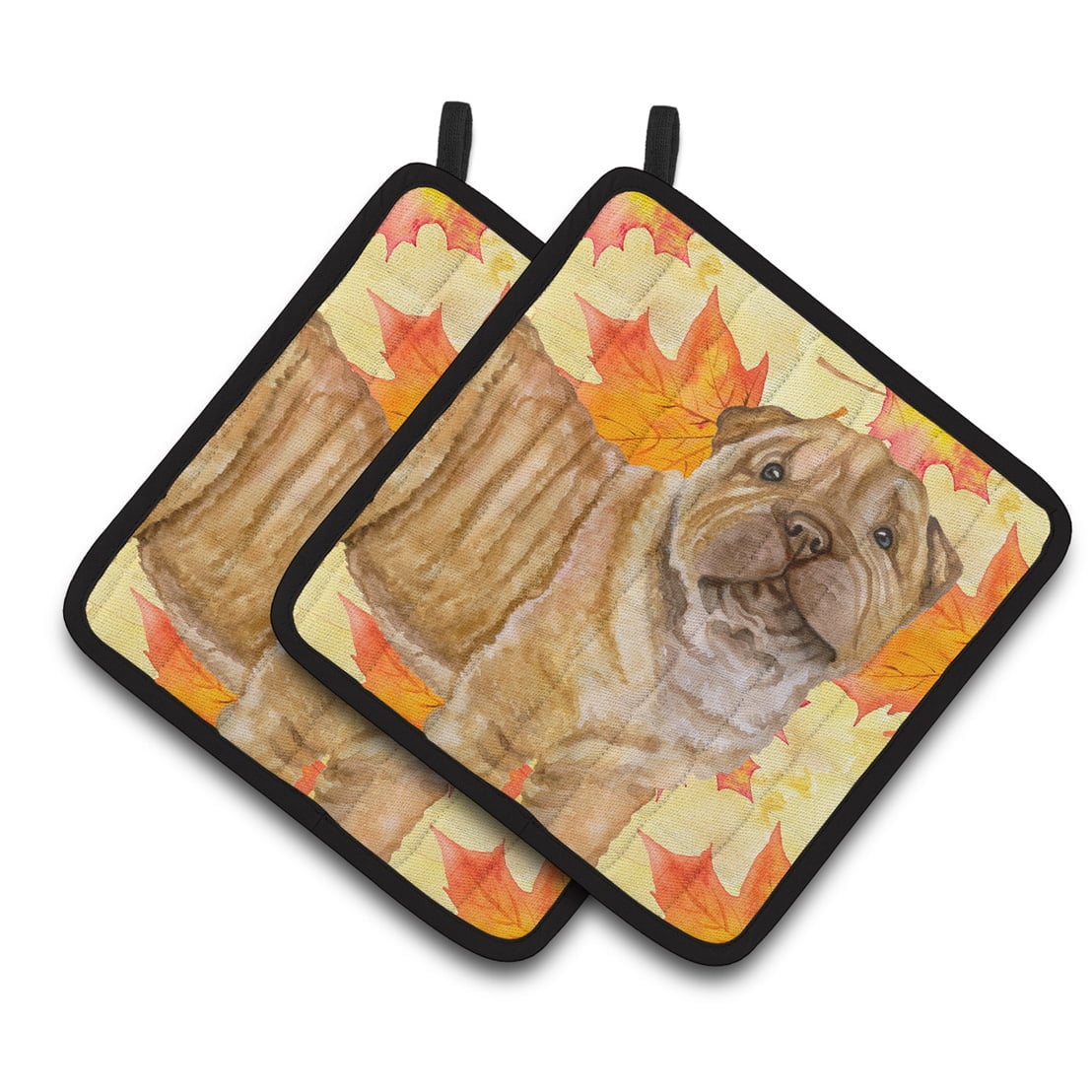 Shar Pei Puppy Fall Pair of Pot Holders