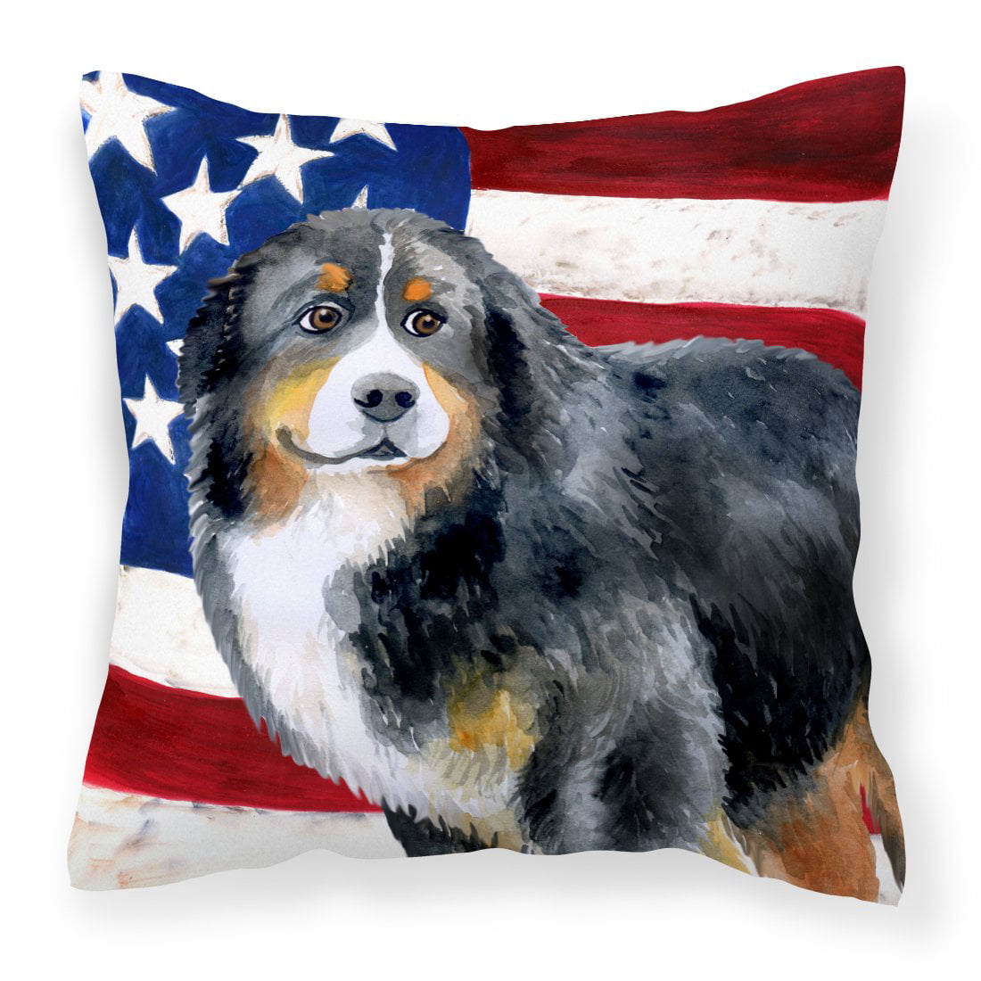 Bernese Mountain Dog Patriotic Fabric Decorative Pillow