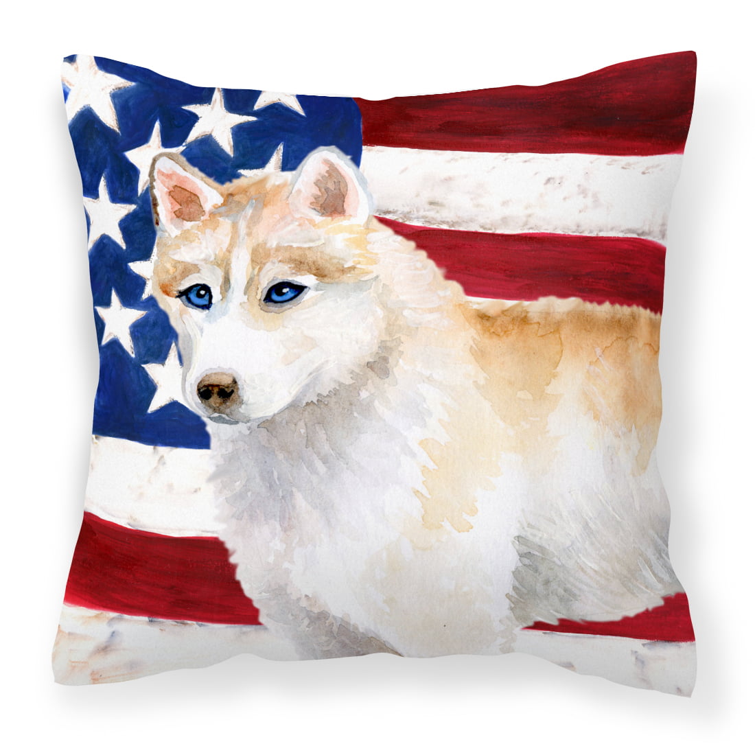 Siberian Husky Patriotic Fabric Decorative Pillow