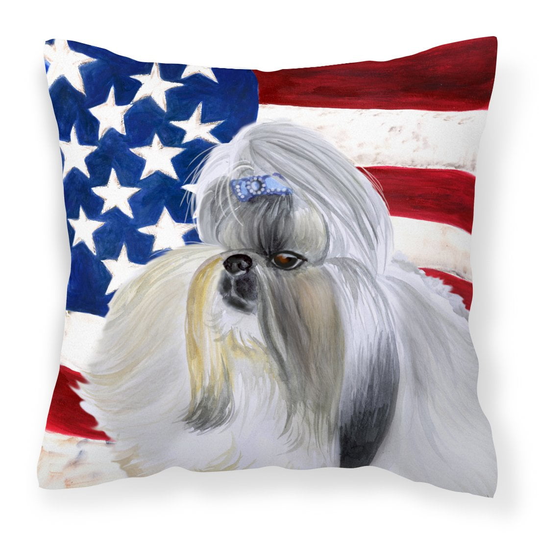Shih Tzu Patriotic Fabric Decorative Pillow