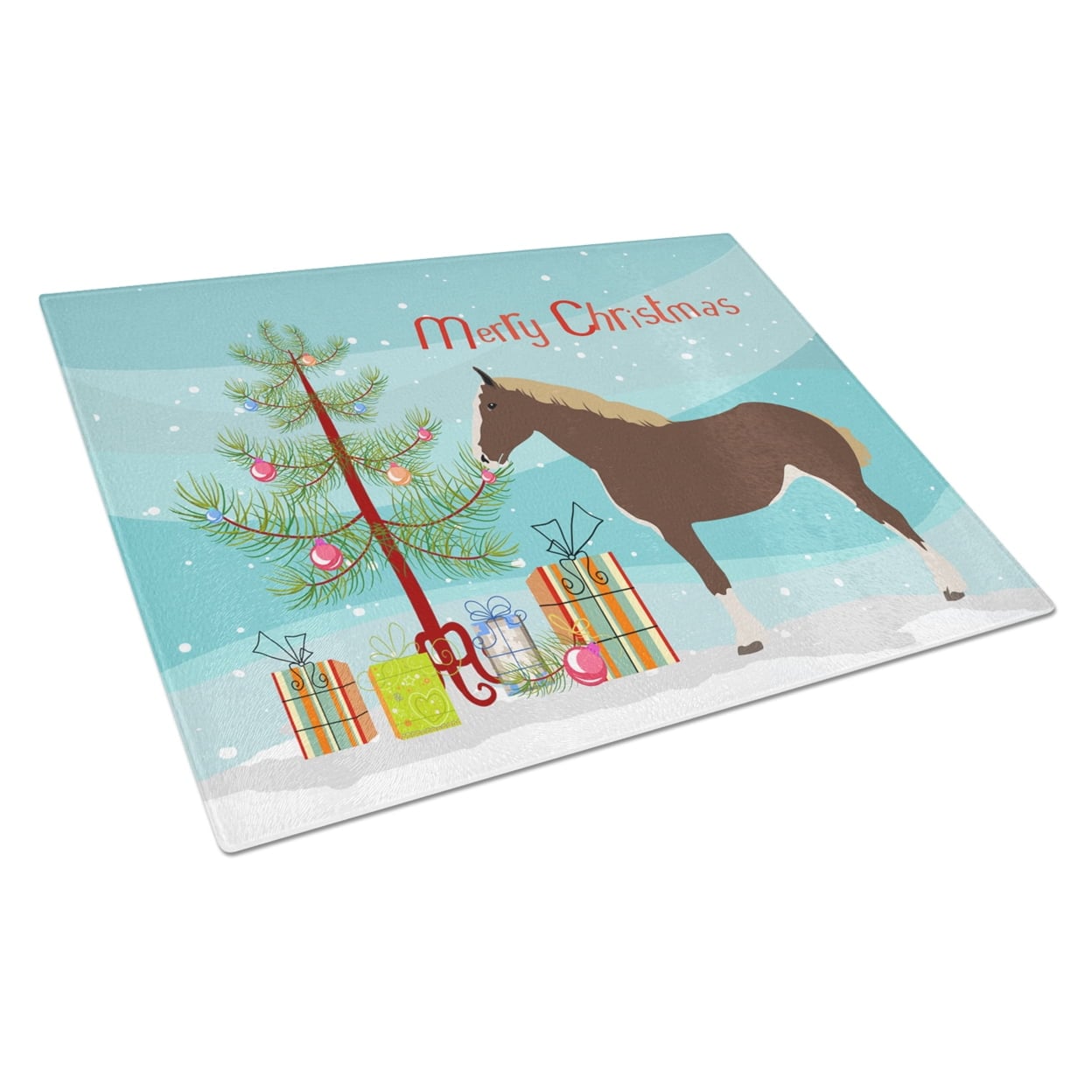 Percheron Horse Christmas Glass Cutting Board - Large