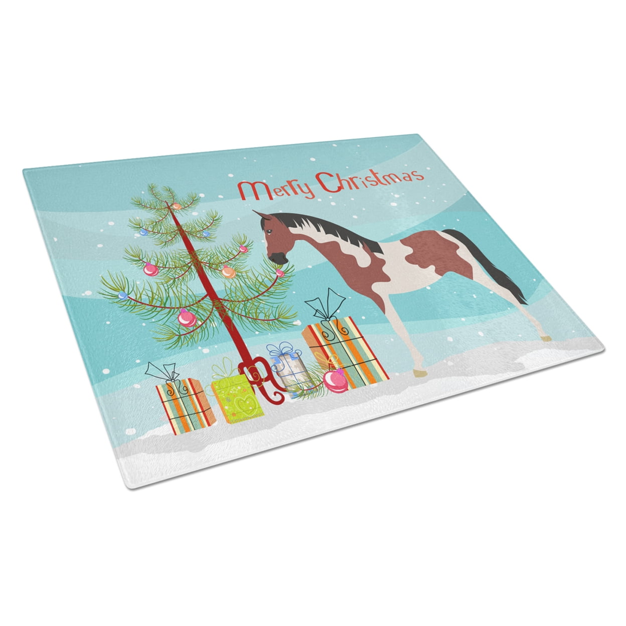 Pinto Horse Christmas Glass Cutting Board - Large