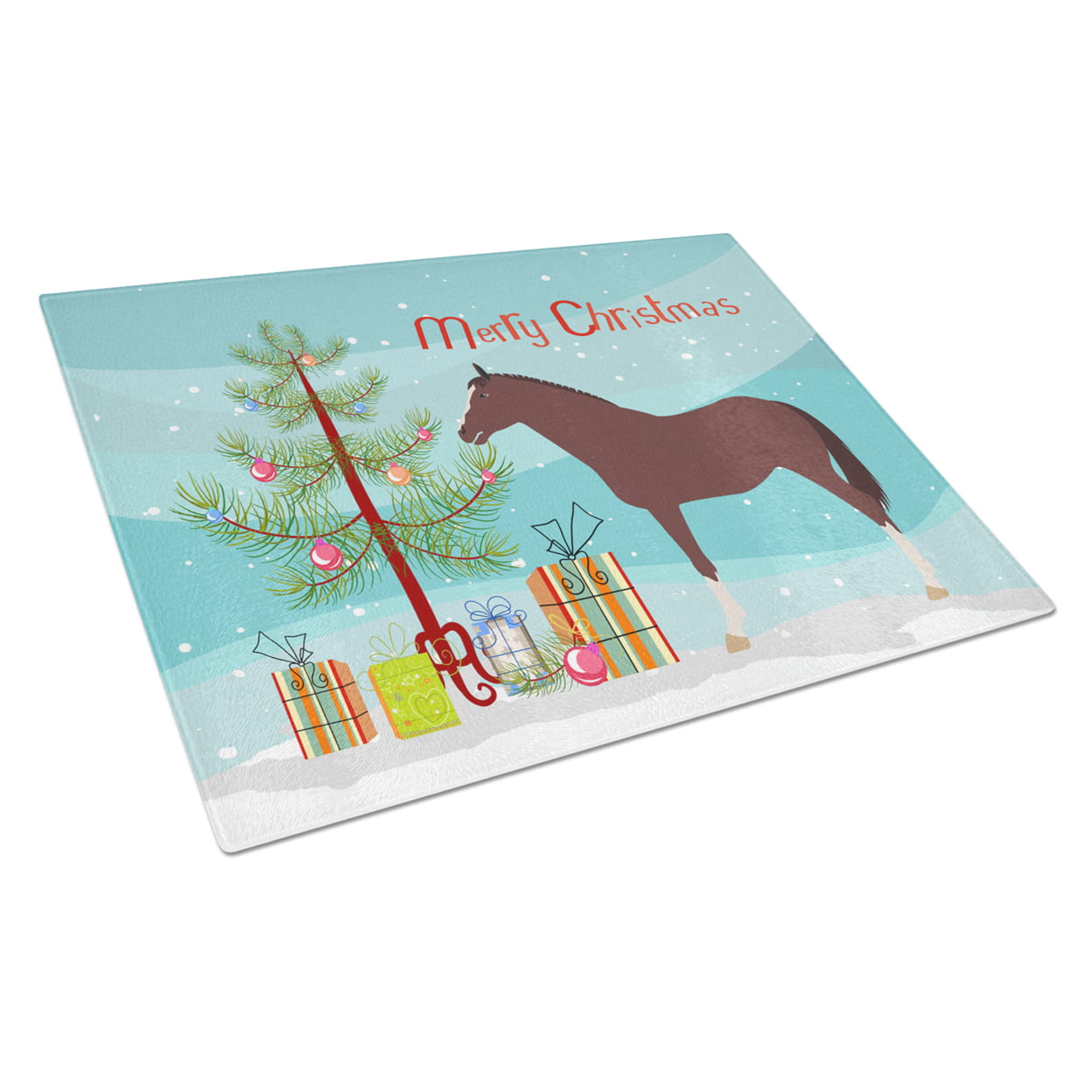 English Thoroughbred Horse Christmas Glass Cutting Board - Large