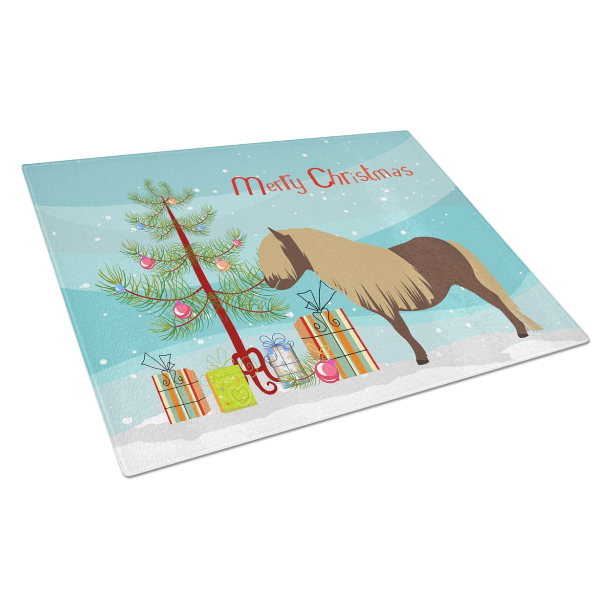 Shetland Pony Horse Christmas Glass Cutting Board - Large