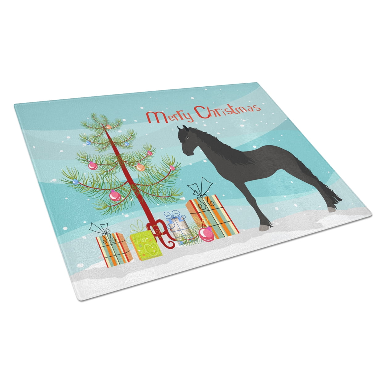 Friesian Horse Christmas Glass Cutting Board - Large