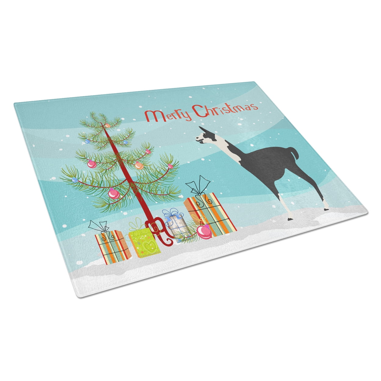 Llama Q Ara Christmas Glass Cutting Board - Large