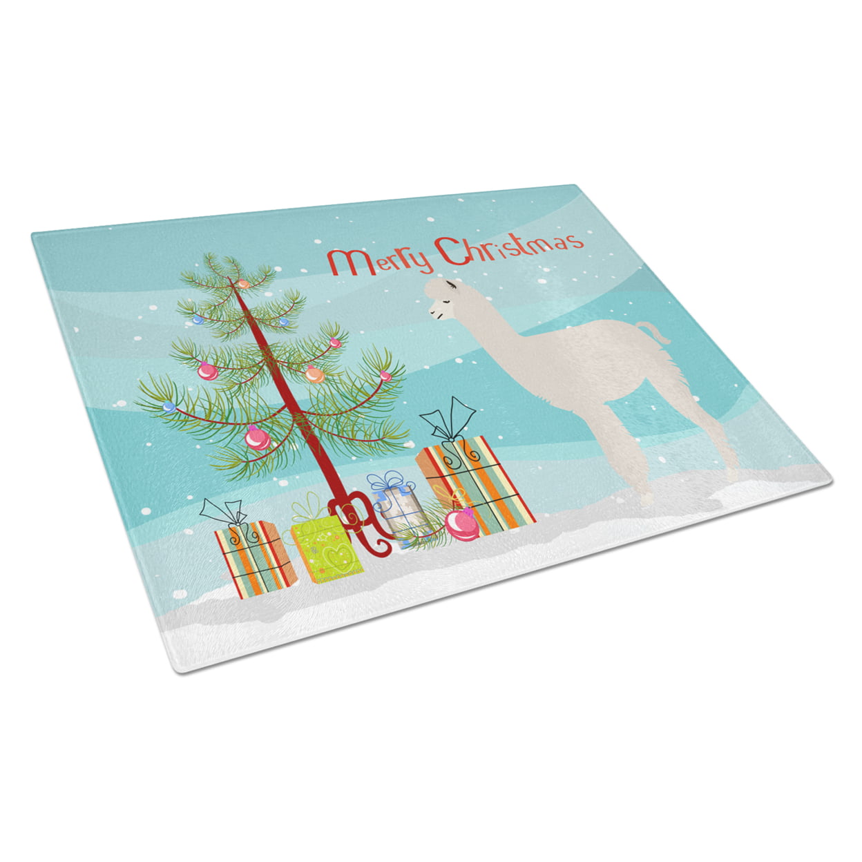 Alpaca Christmas Glass Cutting Board - Large