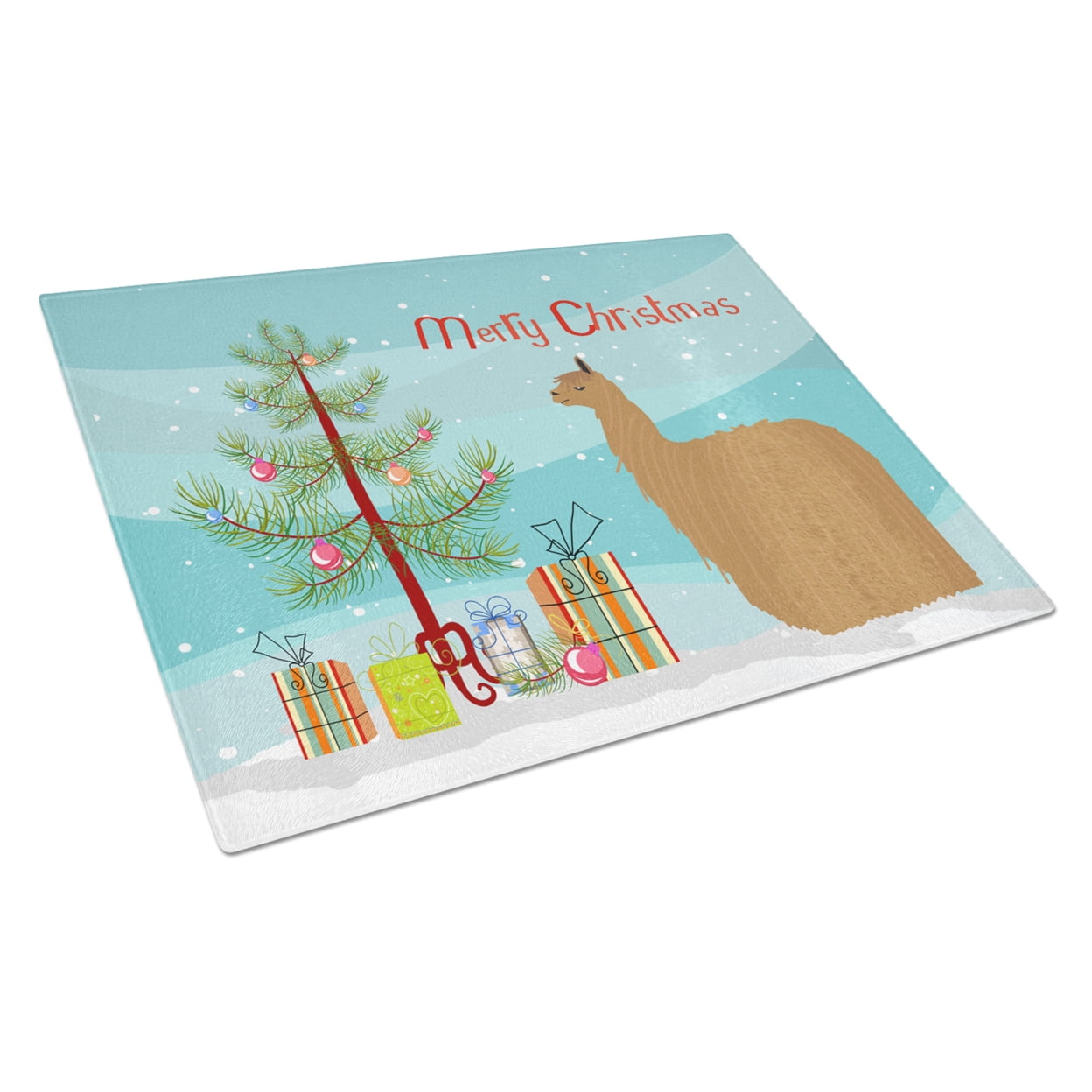 Alpaca Suri Christmas Glass Cutting Board - Large