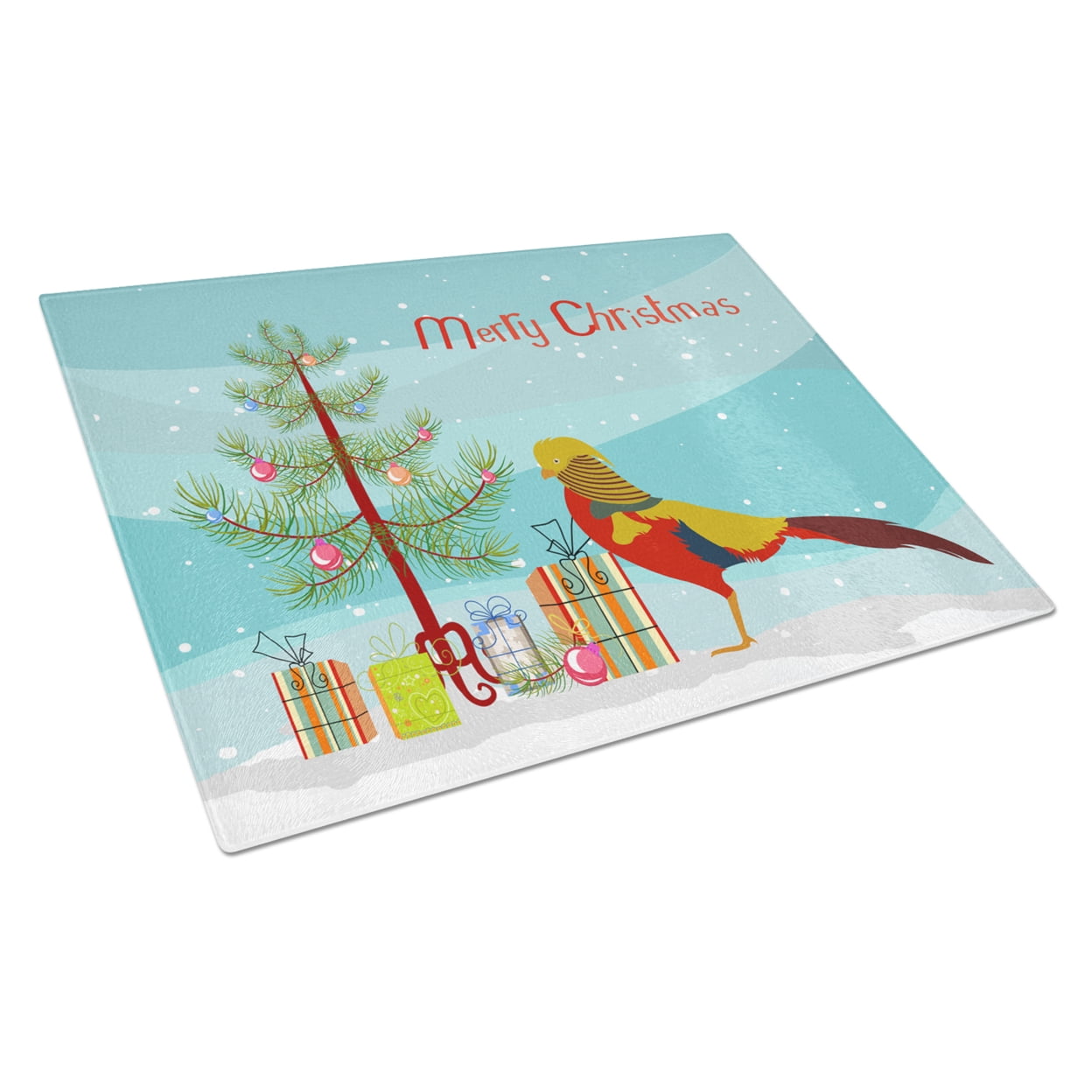 Golden or Chinese Pheasant Christmas Glass Cutting Board - Large