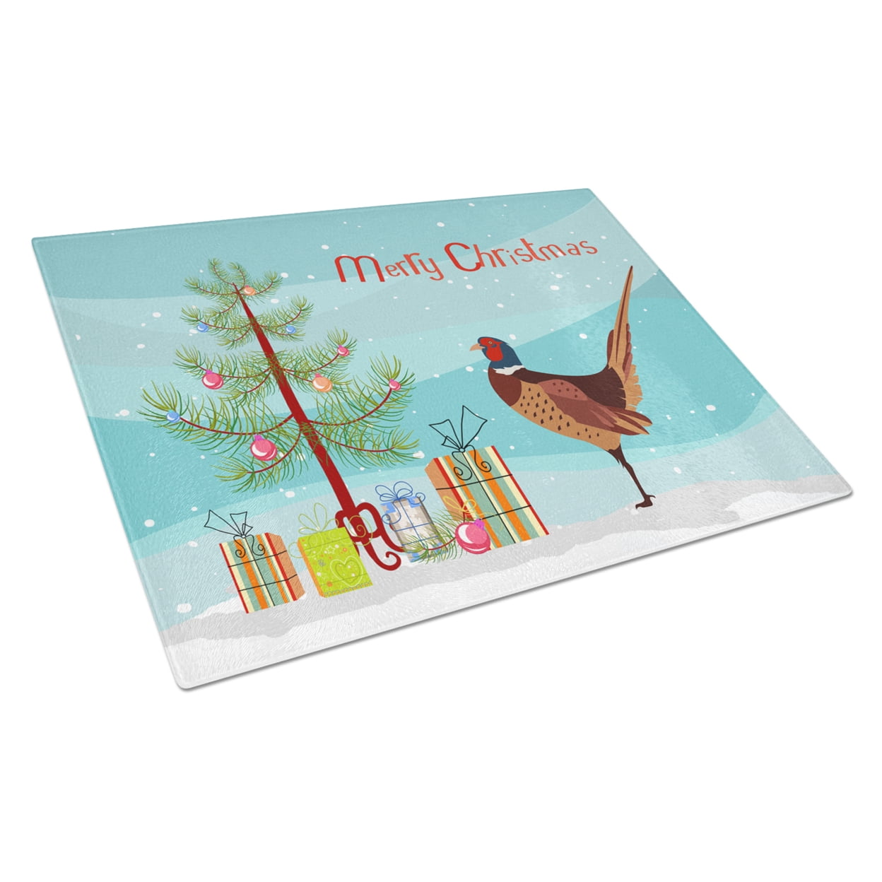 Ring-necked Common Pheasant Christmas Glass Cutting Board - Large