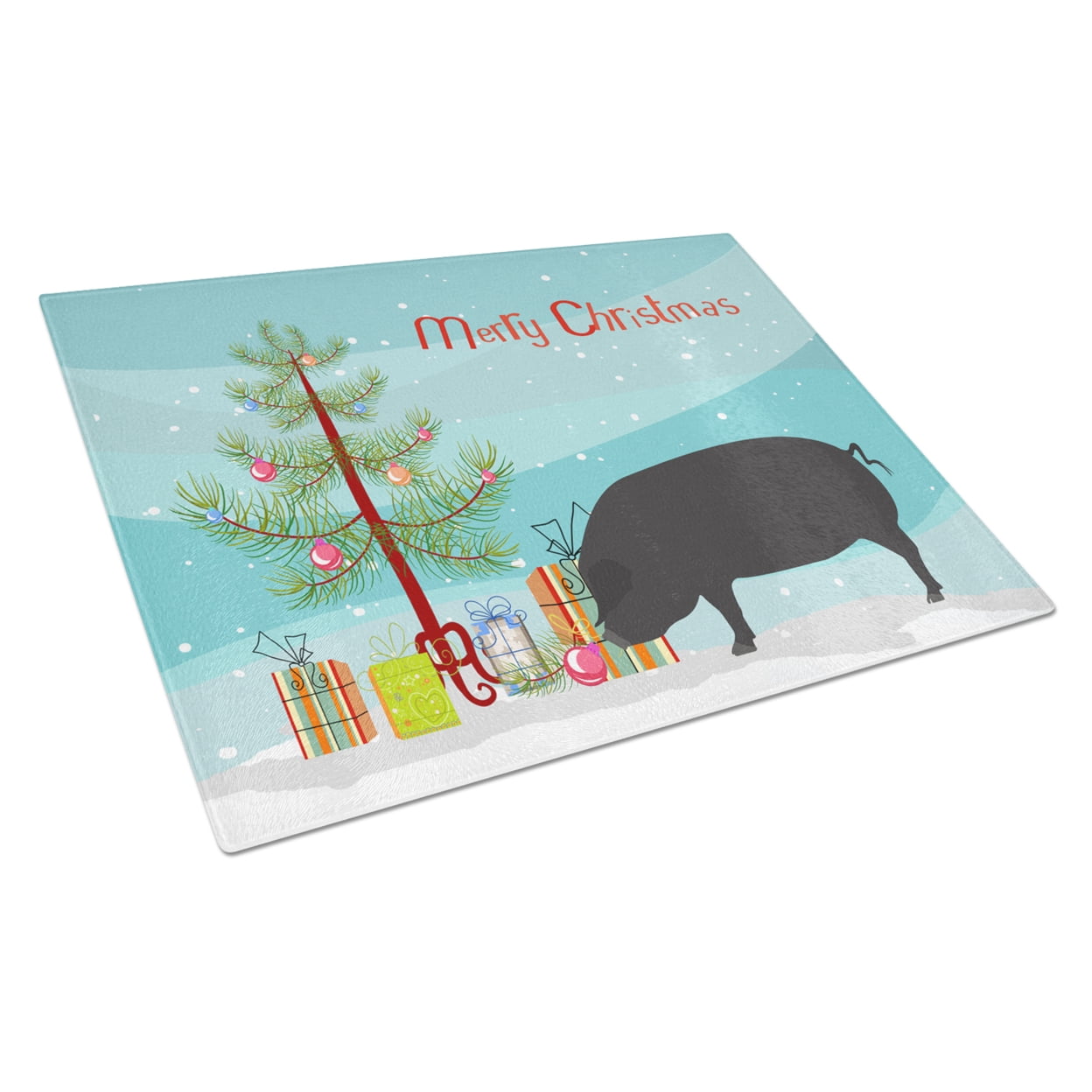 Devon Large Black Pig Christmas Glass Cutting Board - Large