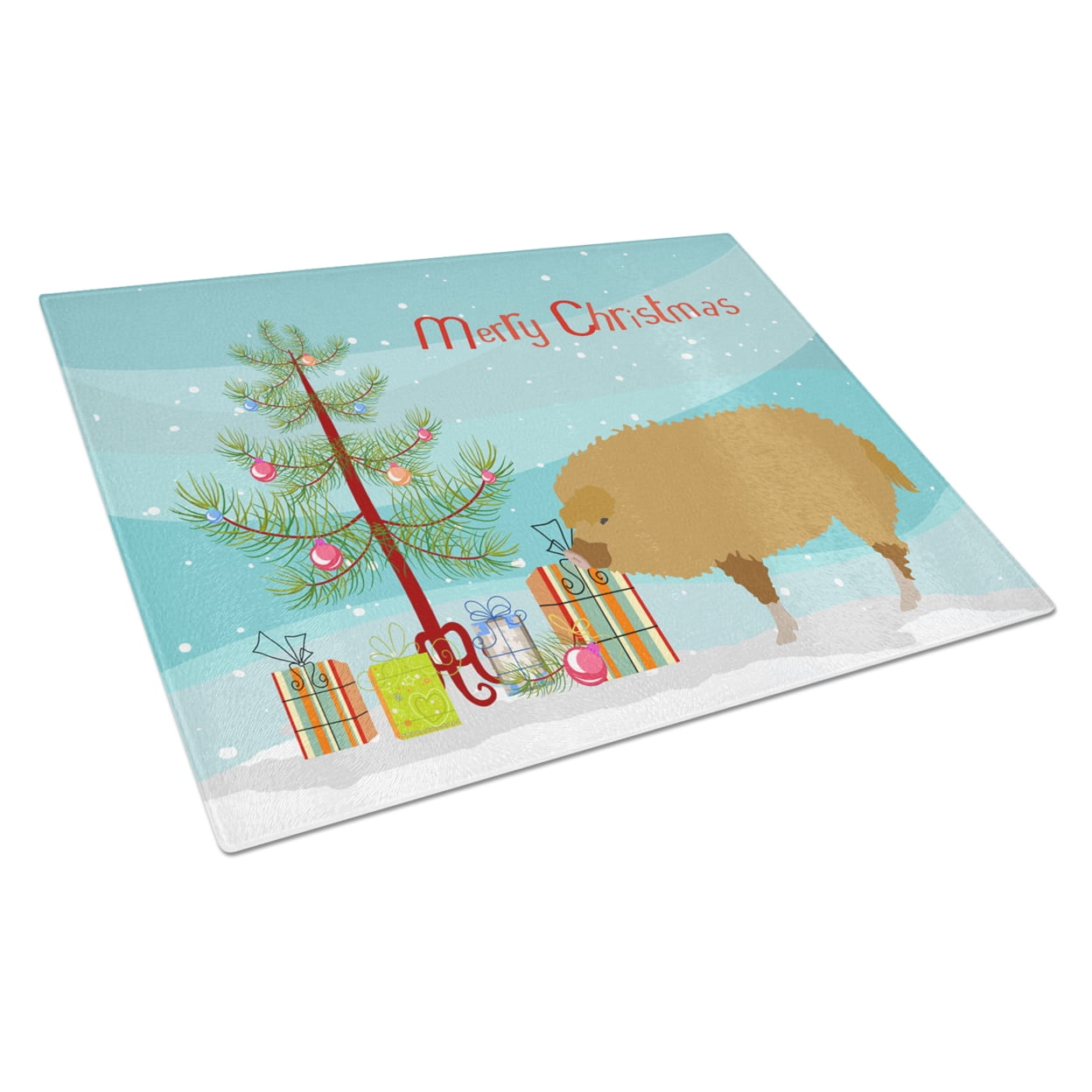 Hungarian Mangalica Pig Christmas Glass Cutting Board - Large