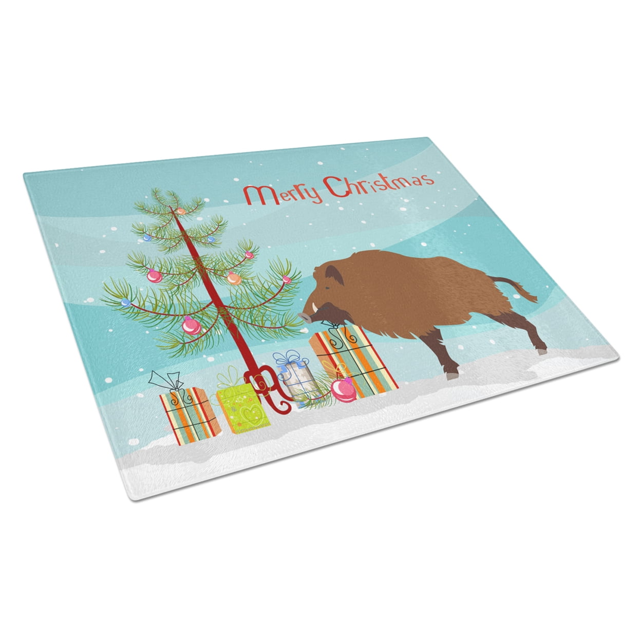 Wild Boar Pig Christmas Glass Cutting Board - Large