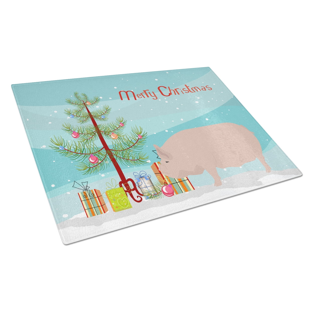 Welsh Pig Christmas Glass Cutting Board - Large
