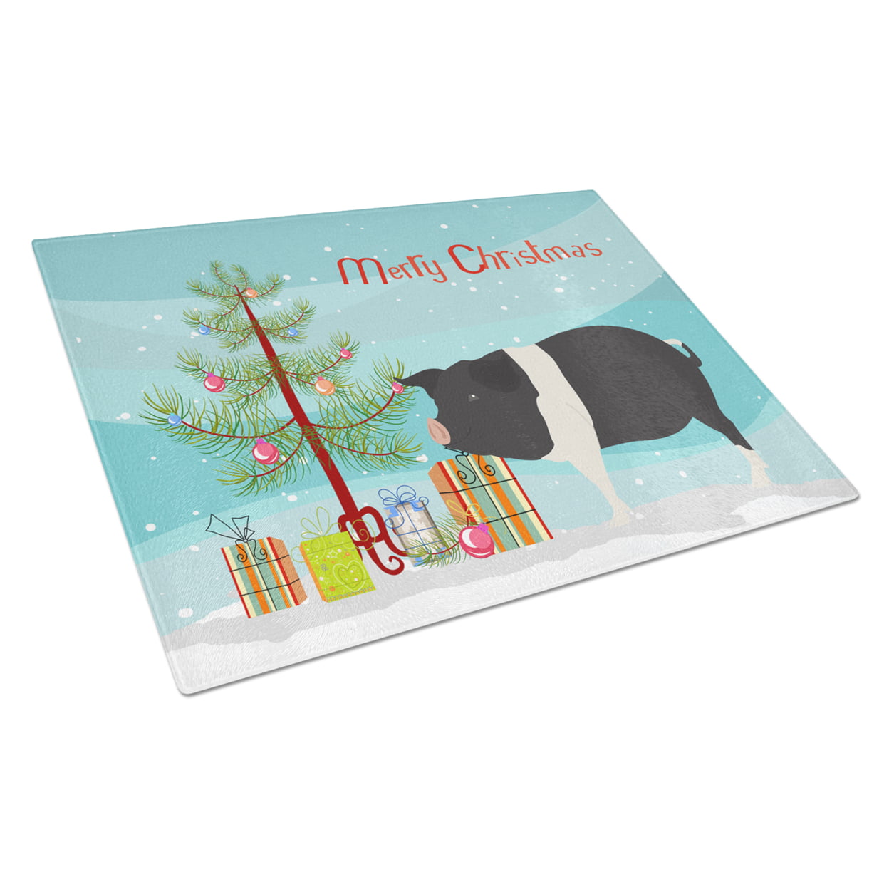Hampshire Pig Christmas Glass Cutting Board - Large