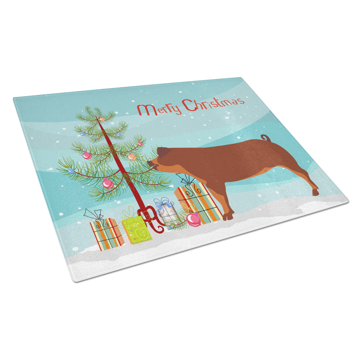 Duroc Pig Christmas Glass Cutting Board - Large