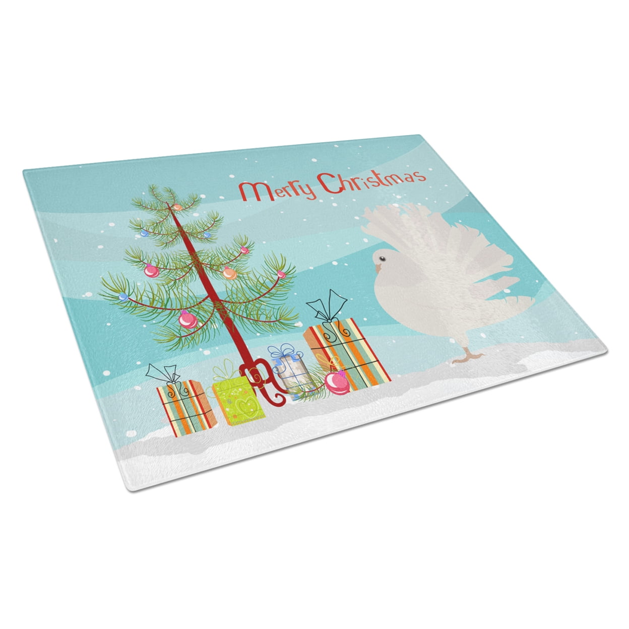 Silver Fantail Pigeon Christmas Glass Cutting Board - Large