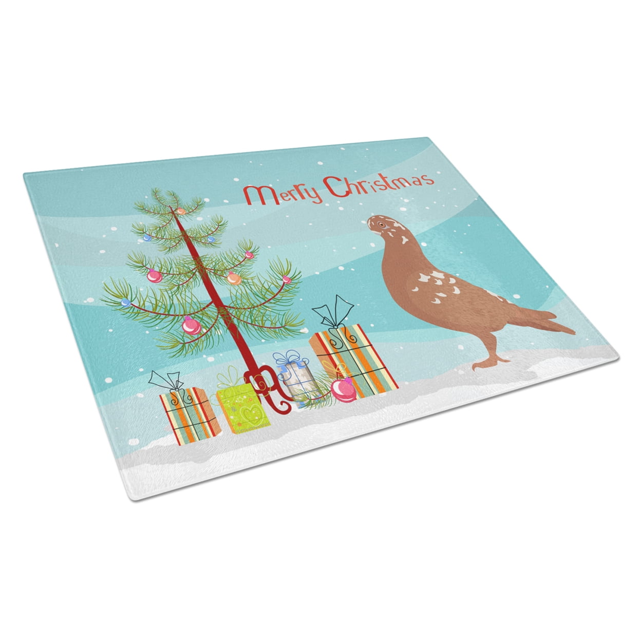 BB9320LCB African Owl Pigeon Christmas Glass Cutting Board, Large