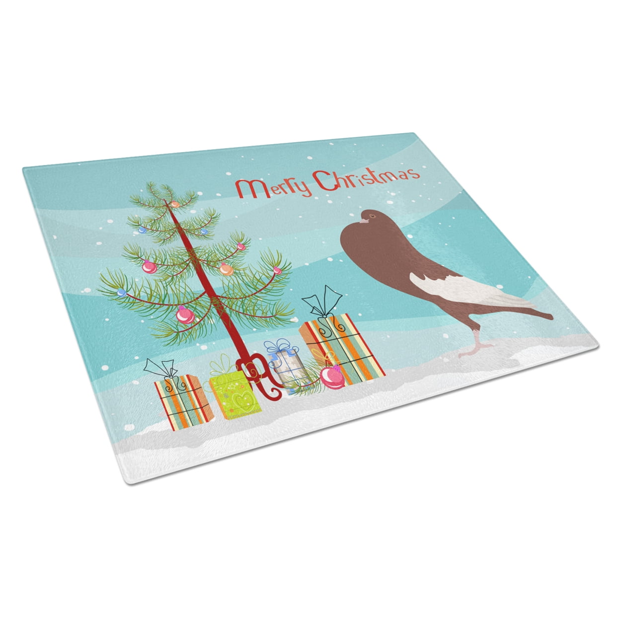 English Pouter Pigeon Christmas Glass Cutting Board - Large