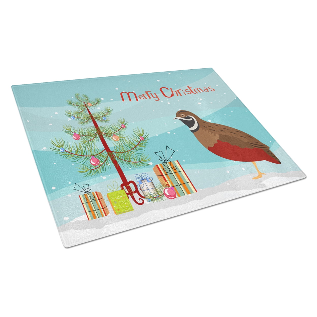 Chinese Painted or King Quail Christmas Glass Cutting Board - Large