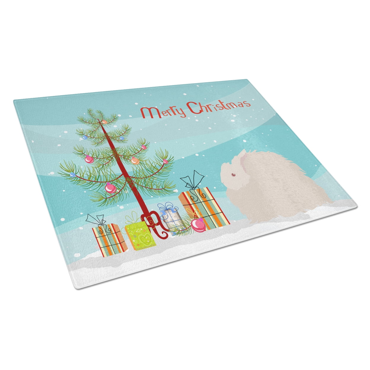 Fluffy Angora Rabbit Christmas Glass Cutting Board - Large