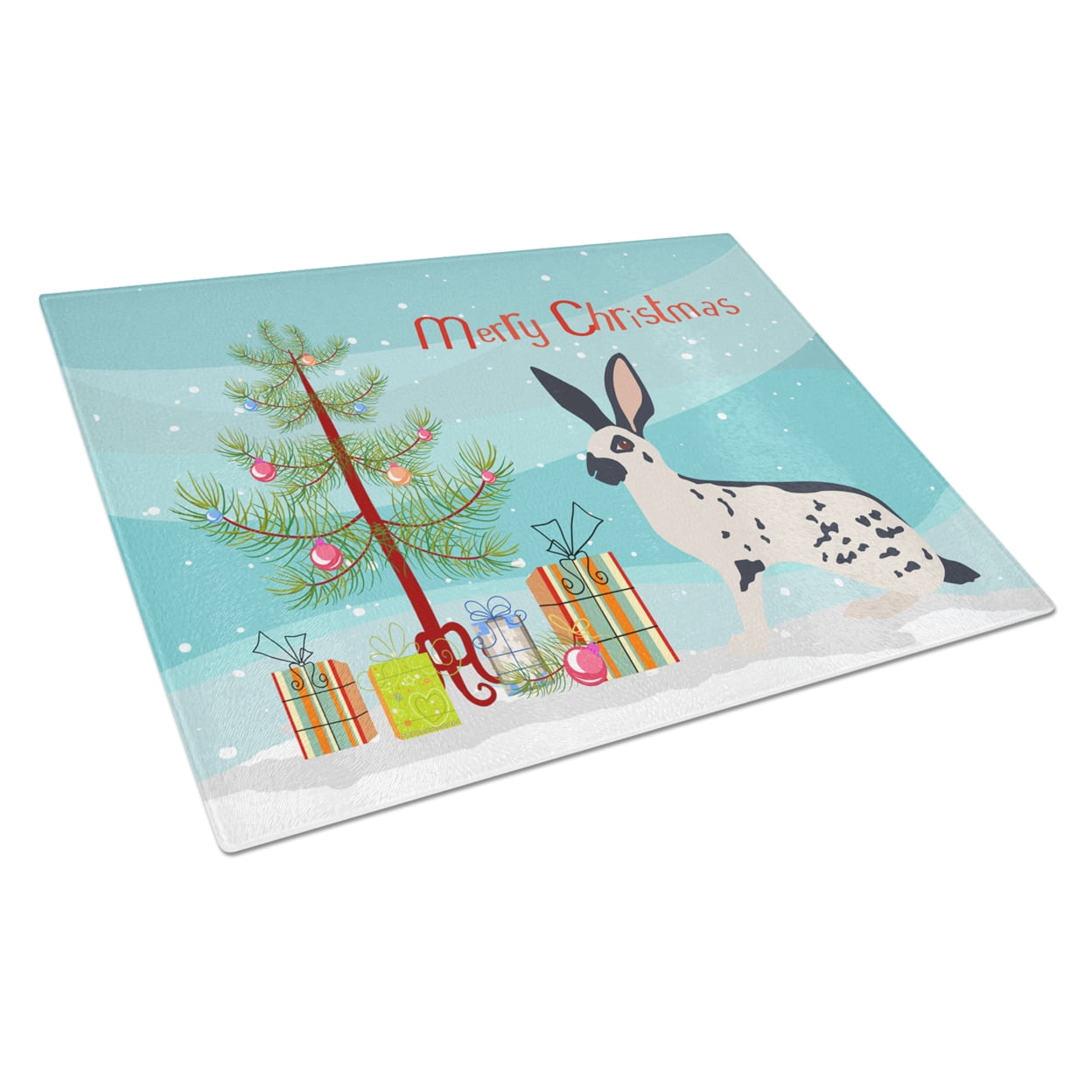 English Spot Rabbit Christmas Glass Cutting Board - Large