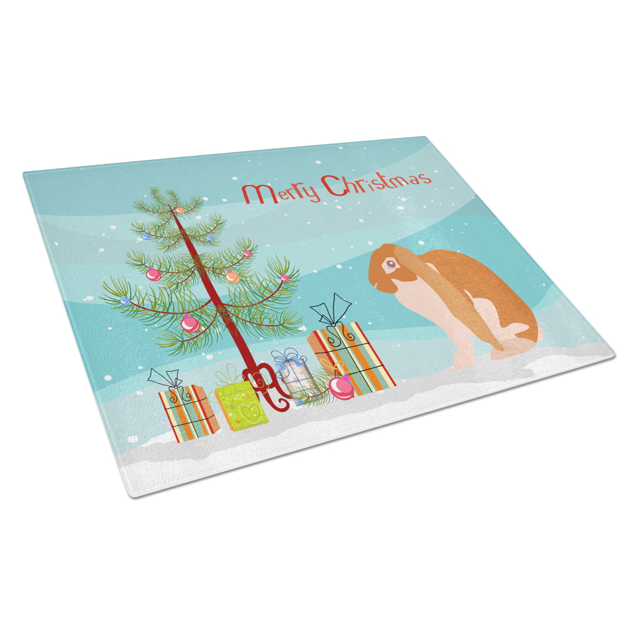 English Lop Rabbit Christmas Glass Cutting Board - Large