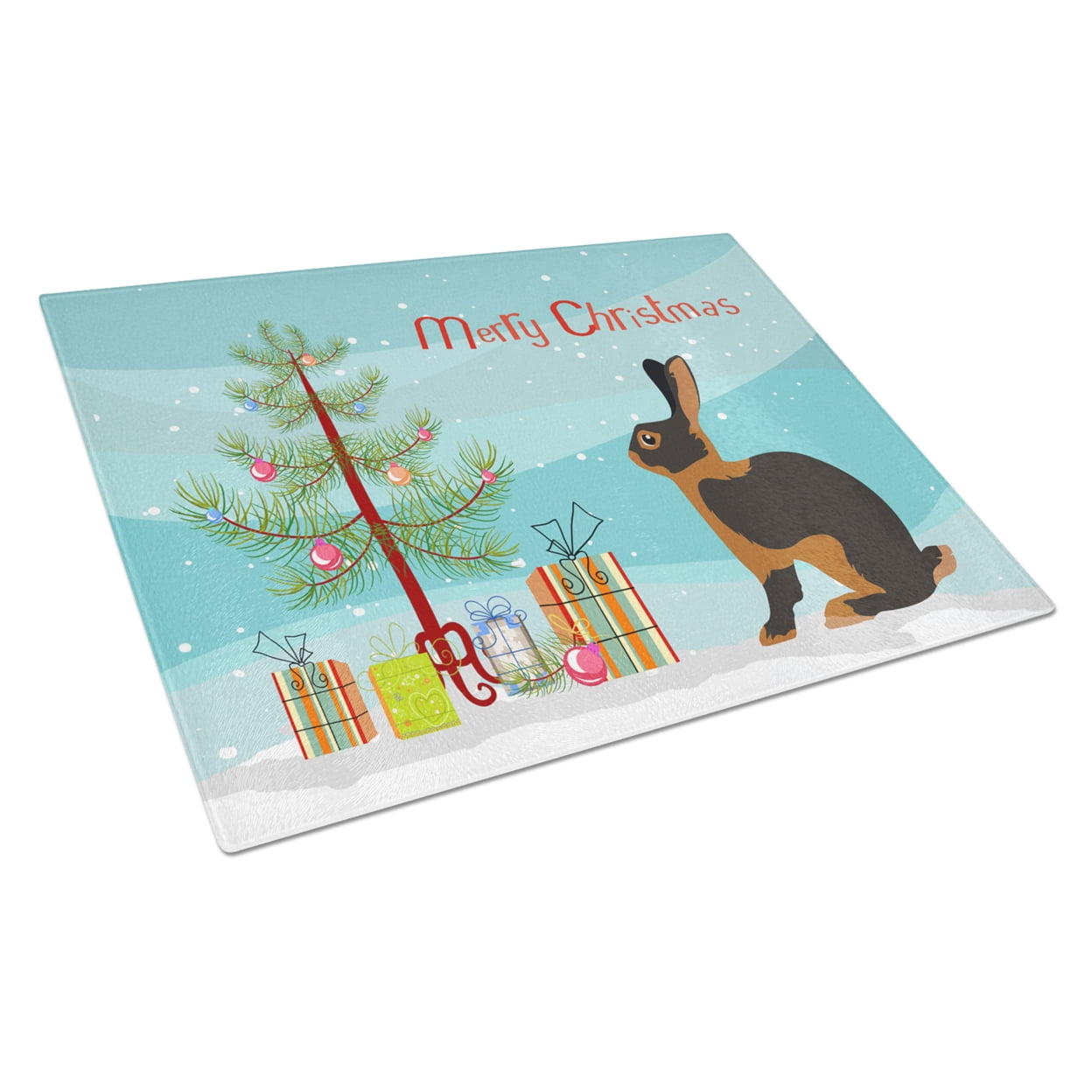 Tan Rabbit Christmas Glass Cutting Board - Large