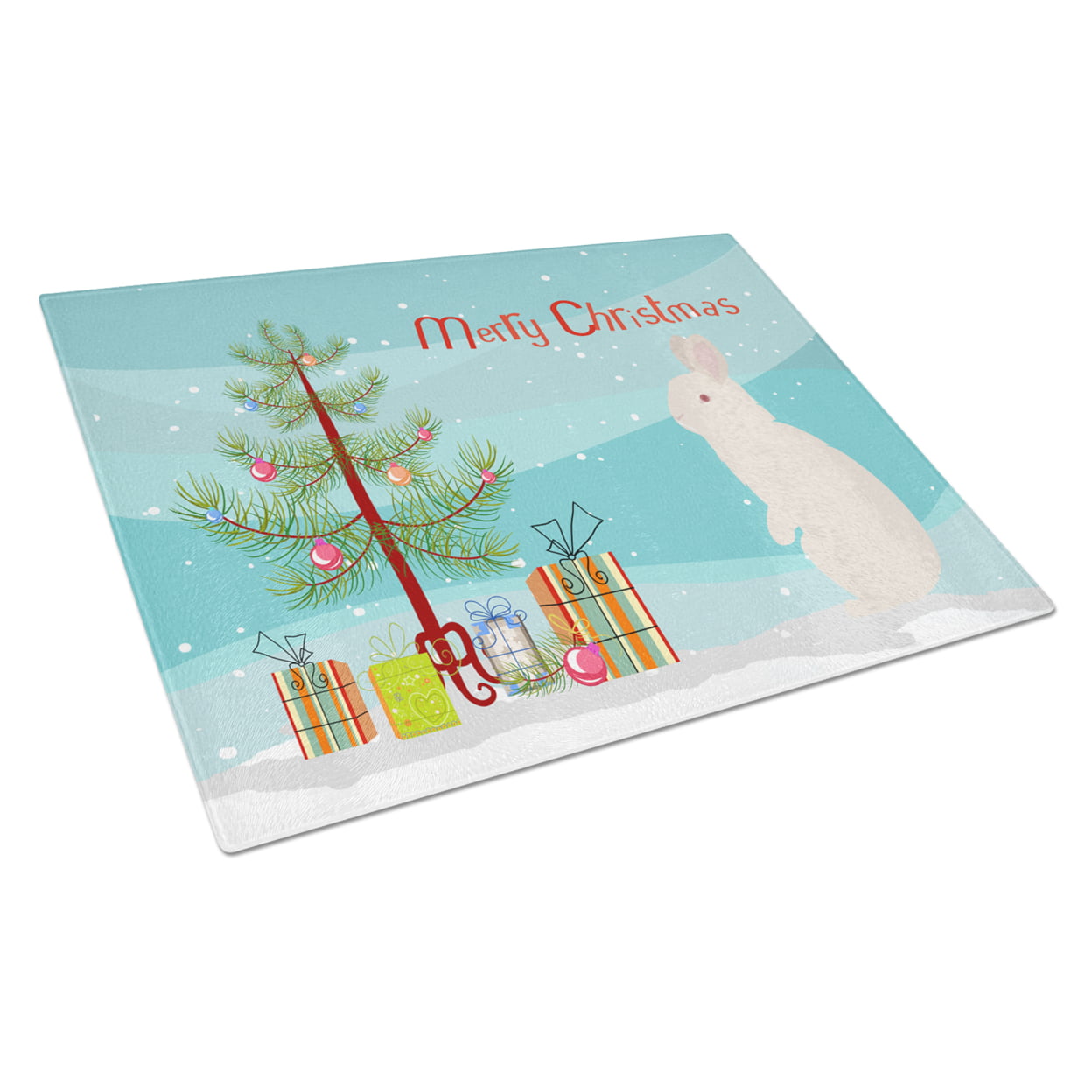 New Zealand White Rabbit Christmas Glass Cutting Board - Large