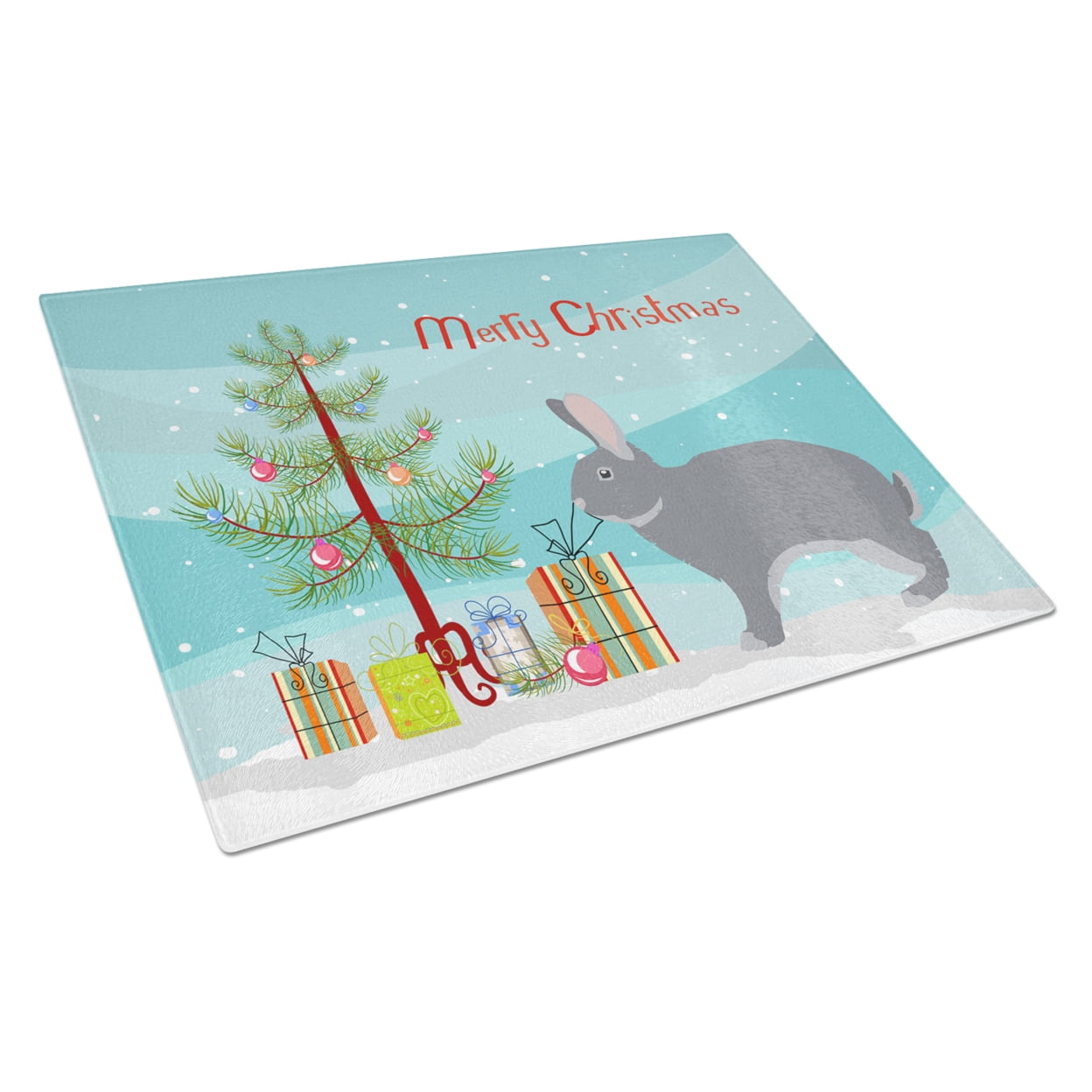 Giant Chinchilla Rabbit Christmas Glass Cutting Board - Large