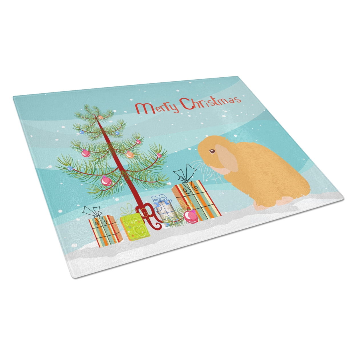 Holland Lop Rabbit Christmas Glass Cutting Board - Large