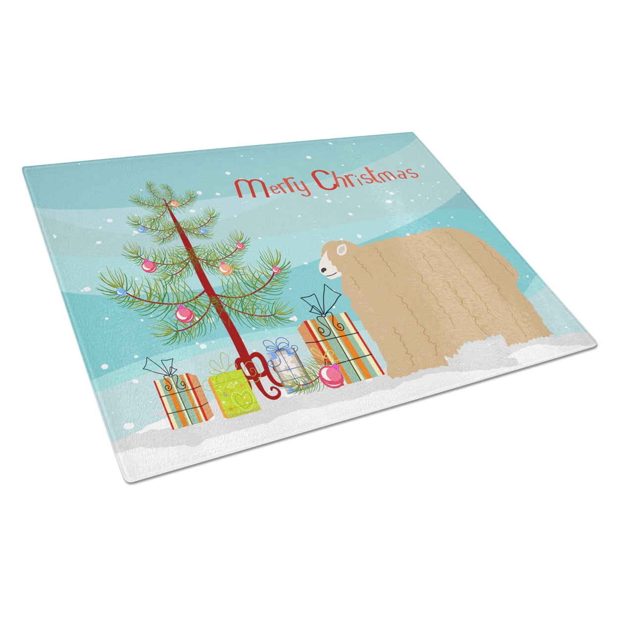 Lincoln Longwool Sheep Christmas Glass Cutting Board - Large