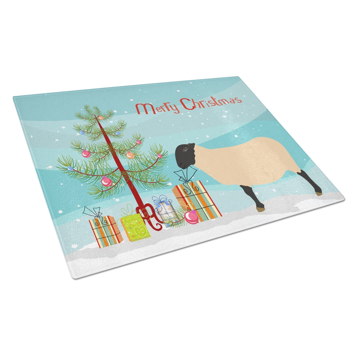 Suffolk Sheep Christmas Glass Cutting Board - Large