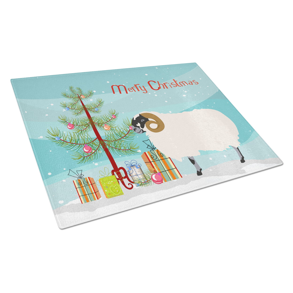 Scottish Blackface Sheep Christmas Glass Cutting Board - Large